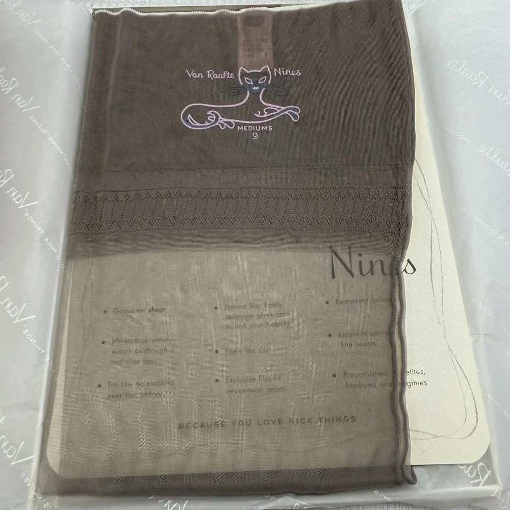 3 Vtg 50s Van Raalte Nines Platinum‎ 9M Nylon Stockings Seams New Box Thigh High